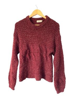 VINTAGE Maroon Cable Knit Crewneck Sweater Wool Blend Cozy Chunky Pullover S